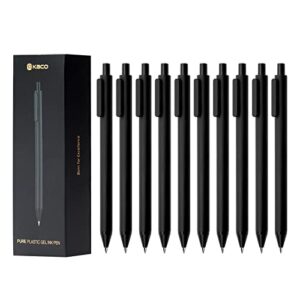 kaco retractable gel pens 0.5mm extra fine point, pack of 10, black barrel with black ink