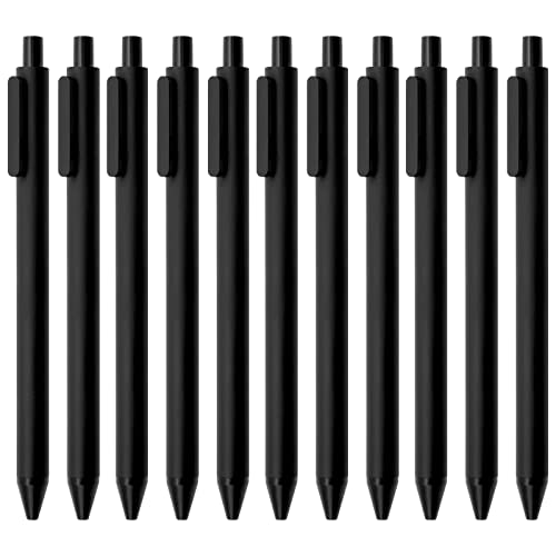 KACO Retractable Gel Pens 0.5mm Extra Fine Point, Pack of 10, Black Barrel with Black Ink