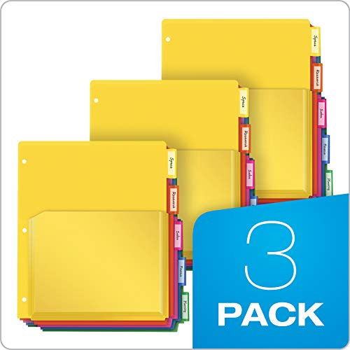 Oxford Expanding Plastic Binder Dividers, Flexible Front Pockets Expand 1/4", 5 Tab, Insertable Multicolor Tabs, Letter Size, 3 Sets (89604)