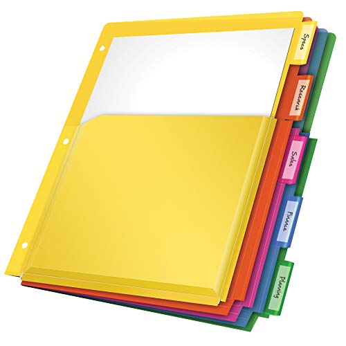 Oxford Expanding Plastic Binder Dividers, Flexible Front Pockets Expand 1/4", 5 Tab, Insertable Multicolor Tabs, Letter Size, 3 Sets (89604)