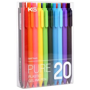 Kaco PURE Retractable Colored Gel Pens 20 Pieces Colorful Barrels Multi-color Ink Fine Point 0.5mm