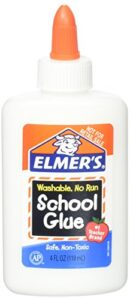elmer’s washable no run school glue, 4 ounces, white and dries clear