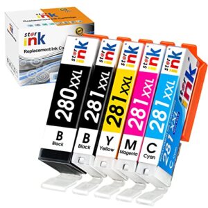 starink compatible ink cartridge replacement for canon 280 281 xxl pgi-280xxl cli-281xxl for pixma tr8520 tr8620 ts6220 ts6320 tr7520 ts6120 ts9120 ts8120 ts8320 printer, 5 packs( pgbk black c m y)