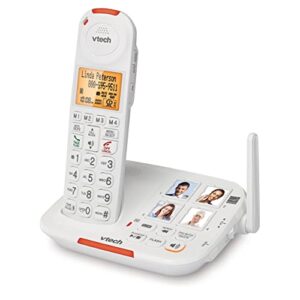 VTech SN5127 Amplified Cordless Senior Phone with Answering Machine, Call Blocking, 90dB Extra-loud Visual Ringer, One-touch Audio Assist on Handset up to 50dB, Big Buttons and Large Display, White