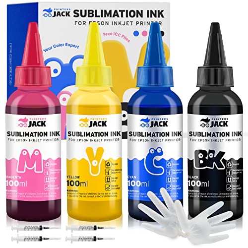 Printers Jack 400ML Sublimation Ink for Epson C88 C88+ WF7720 ET2720 ET4760 ET2760 ET2750 WF7820 Inkjet Printers Heat Press Transfer on Mugs, Plates, Polyester Shirts, Phone Cases etc