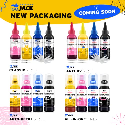 Printers Jack 400ML Sublimation Ink for Epson C88 C88+ WF7720 ET2720 ET4760 ET2760 ET2750 WF7820 Inkjet Printers Heat Press Transfer on Mugs, Plates, Polyester Shirts, Phone Cases etc