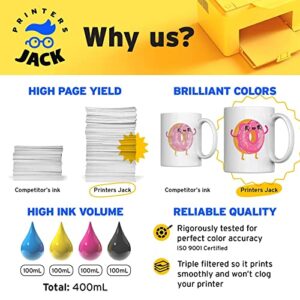 Printers Jack 400ML Sublimation Ink for Epson C88 C88+ WF7720 ET2720 ET4760 ET2760 ET2750 WF7820 Inkjet Printers Heat Press Transfer on Mugs, Plates, Polyester Shirts, Phone Cases etc