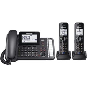 panasonic 2-line corded/cordless phone system with 2 handsets – answering machine, link2cell, 3-way conference, call block, long range dect 6.0, bluetooth – kx-tg9582b (black)