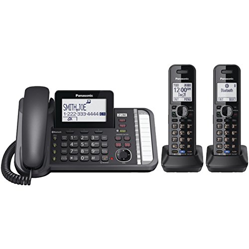 Panasonic 2-Line Corded/Cordless Phone System with 2 Handsets - Answering Machine, Link2Cell, 3-Way Conference, Call Block, Long Range DECT 6.0, Bluetooth - KX-TG9582B (Black)