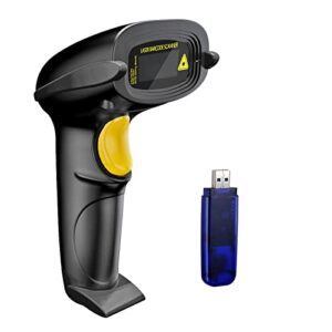 nadamoo wireless barcode scanner 328 feet transmission distance usb cordless 1d laser automatic barcode reader handhold bar code scanner with usb receiver for store, supermarket, warehouse
