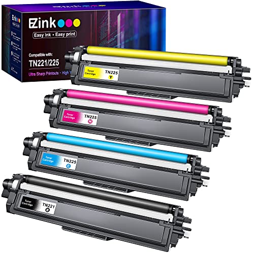 E-Z Ink (TM) Compatible Toner Cartridge Replacement for Brother TN221 TN225 to Use with MFC-9130CW HL-3170CDW HL-3140CW HL-3180CDW MFC-9330CDW (1 Black, 1 Cyan, 1 Magenta, 1 Yellow, 4 Pack)