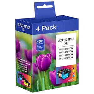 lc3013 high yield 4 pks compatible ink cartridge replacement for brother lc3013 ink cartridges (black, cyan, magenta, yellow), use for mfc-j491dw mfc-j497dw mfc-j690dw mfc-j895dw printer