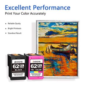Ankink Higher Yield HP 62XL Ink Cartridge Replacement for 62 HP62XL hp62 XL Envy 5540 5640 5660 7640 7644 7645 OfficeJet 200 250 5740 5745 8040 Printer Black Color (Tricolor) Combo 2 Pack c2p07an