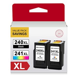 240xl 241xl combo pack for canon ink cartridges 240 and 241 high capacity pg-240xl cl-241xl for canon pixma mg3520 mg3620 mg3600 ts5120 ts5120 mx472 mx452 mx512 mg3222 printer (1 black, 1 color)