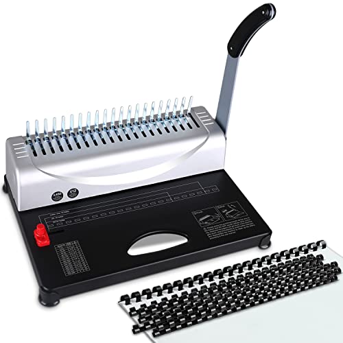 MAKEASY Comb Binding Machine, 21-Hole, 450 Sheet, Paper Punch Binder with Starter Kit 100 PCS 3/8'' PVC Comb Bindings, Comb Binding Machine for Letter Size / A4 / A5