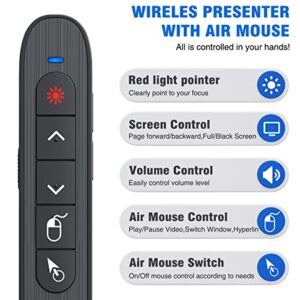 DINOSTRIKE Wireless Presenter Remote with Air Mouse Control, Rechargeable USB Presentation Clicker PPT Pointer RF 2.4GZ PowerPoint Clicker Slide Advancer for Computer Laptop Mac