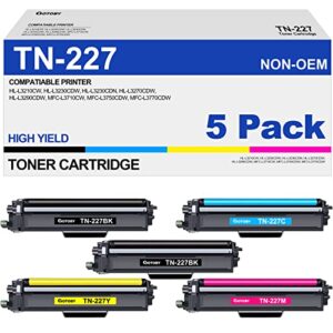 tn227 tn223 toner cartridge replacement for brother tn227 tn223 compatible with mfc-l3770cdw mfc-l3750cdw mfc-l3710cw hl-l3210cw printer (tn-227 tn223 2bk/c/m/y, high yield 5 pack)