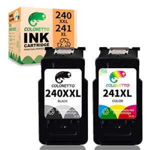 coloretto remanufactured printer ink cartridge replacement for canon pg-240xxl cl-241xl 240xl 240 241 xl combo pack to use with pixma mg3620 ts5120 mg2120 mg3520 mx452 mx512 (1 black+1 color)