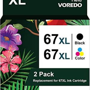 67XL Ink Cartridges Black/Color Combo Pack for HP 67XL 67 XL for Deskjet 2723e 2724 2725 2732 2742e 2752e 2755 4130e 4155e 4158e Envy 6032e 6034e 6050e 6432e 6452e 6455e (2 Pack), Remanufactured