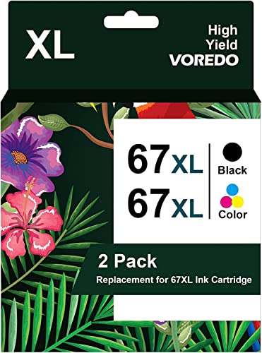 67XL Ink Cartridges Black/Color Combo Pack for HP 67XL 67 XL for Deskjet 2723e 2724 2725 2732 2742e 2752e 2755 4130e 4155e 4158e Envy 6032e 6034e 6050e 6432e 6452e 6455e (2 Pack), Remanufactured