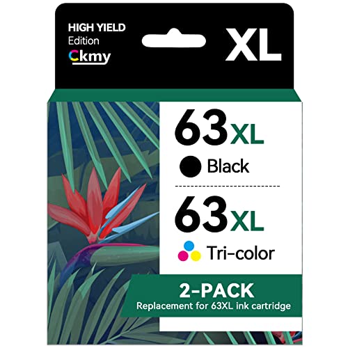 63XL Printer Ink for HP 63XL Ink Cartridges Black/Color Combo Pack Ink, High Yield Work with OfficeJet 3830 4650 4655 5252 5255 5258 Envy 4520 4512 DeskJet 2130 2132 3630 Printer (2 Pack)