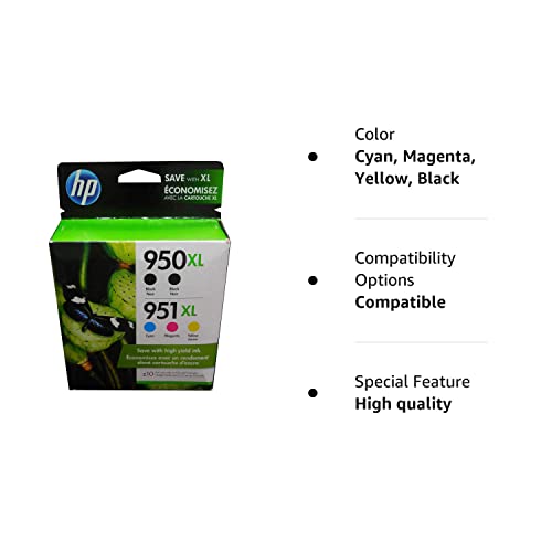 HP 951Xl / 950Xl (F6v12fn) Ink Cartridges (Cyan Magenta Yellow Black) 5-Pack in Retail Packaging