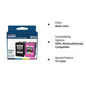 Ankink Higher Yield 65XL Ink Cartridges Black Color Combo Pack | HP 65 Ink XL Fit for Envy 5000 5010 5014 5052 5055 5070 DeskJet 2600 2622 2640 2652 2655 3700 3752 3755 Printer | HP65xl Tricolor HP65