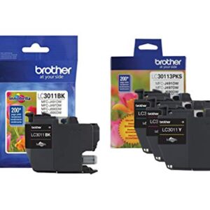 Brother Genuine LC3011BK, LC30113PKS Standard Yield Black/Cyan/Magenta/Yellow Ink Cartridge Set, LC3011