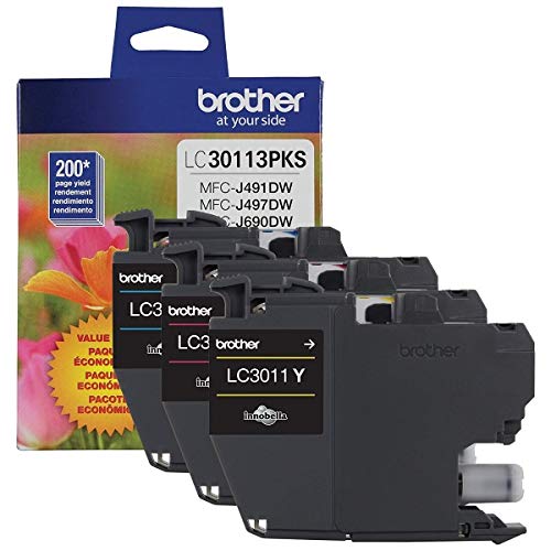 Brother Genuine LC3011BK, LC30113PKS Standard Yield Black/Cyan/Magenta/Yellow Ink Cartridge Set, LC3011