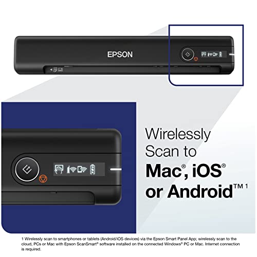 Epson Workforce ES-60W Wireless Portable Sheet-fed Document Scanner for PC and Mac