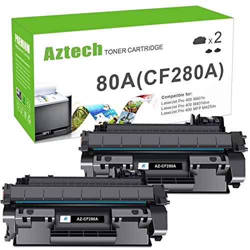 Aztech Compatible Toner Cartridge Replacement for HP 80A CF280A 80X CF280X for HP Pro 400 M401A M401D M401N M401DNE MFP M425DN Printer Ink (Black, 2-Pack)