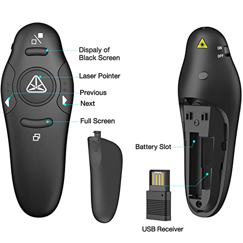 Presentation Clicker Wireless Presenter Remote USB Control Powerpoint PPT Clicker, Laser Pointer RF 2.4GHz Presenter Remote Google Slide Advancer Powerpoint Clicker for Computer/Laptop/Mac/Keynote