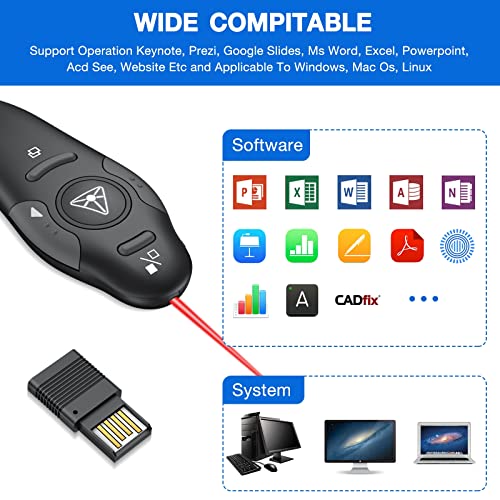 Presentation Clicker Wireless Presenter Remote USB Control Powerpoint PPT Clicker, Laser Pointer RF 2.4GHz Presenter Remote Google Slide Advancer Powerpoint Clicker for Computer/Laptop/Mac/Keynote