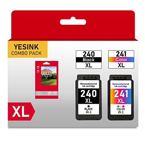 PG-240XL/CL-241XL Ink Cartridges Replacement for Canon 240 241, Black and Color, Remanufactured 240XL 241XL Combo Pack, Use to Canon PIXMA MG3620 TS5120 MG2120 MX452 MX512 MX532 Printer