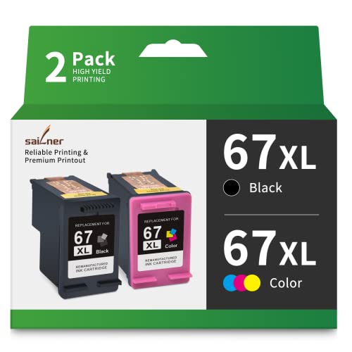 SAILNER 67XL Ink Remanufactured Ink Cartridge Replacement for HP 67XL 67 XL 67XXL for DeskJet 2755 4155 4155e 2752e 2700 2755e 4100 6400 Envy 6055 6000 6055e 6455 6455e 6458 Printer Black Color 67