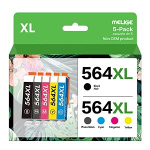 564xl 5 ink cartridges conbo pack compatible for hp 564 xl ink to work with photosmart 7520 6525 6520 3520 5520 deskjet 3520 3522 officejet 4620 printers (b, c, m, y, photo black)
