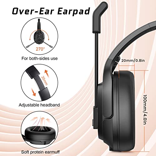 EKSA Noise Cancelling Trucker Bluetooth Headset with Microphone Wireless AI-Powered ENC Headphones, 99ft Long Wireless Range, 30H of Talk Time, All-Day Comfort On Ear Trucker Headsets with Mute Button