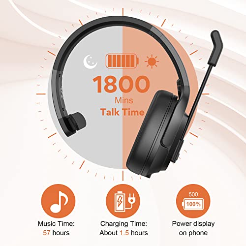 EKSA Noise Cancelling Trucker Bluetooth Headset with Microphone Wireless AI-Powered ENC Headphones, 99ft Long Wireless Range, 30H of Talk Time, All-Day Comfort On Ear Trucker Headsets with Mute Button