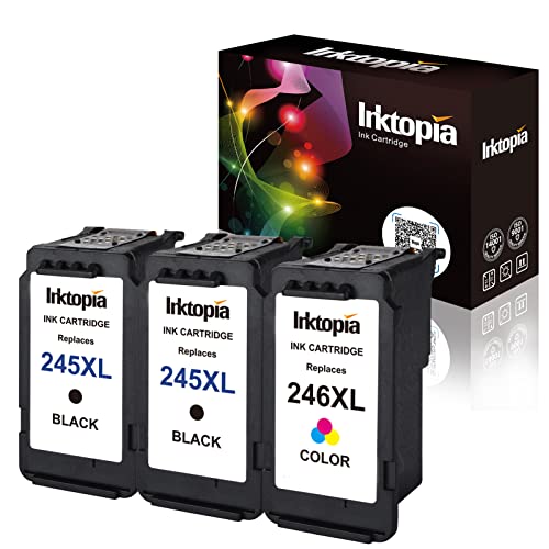 3 Pack Compatible Ink Cartridge Replacement for Canon PG 245XL 246XL (2 Black 1 Tri-Color) 245 XL with Ink Level Used in PIXMA iP2820 MG2420 MG2520 MG2920 MG2922 MG2924 MX492 MX490 Printer