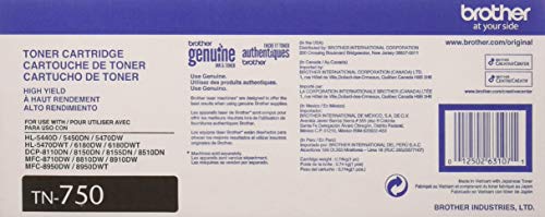 Brother Genuine High Yield Toner Cartridge, TN750, Replacement Black Toner, Page Yield Up To 8,000 Pages, Amazon Dash Replenishment Cartridge