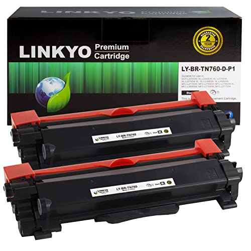 LINKYO Compatible Toner Cartridge Replacement for Brother TN760 TN-760 High Yield TN-730 (2-Pack, Design P1)