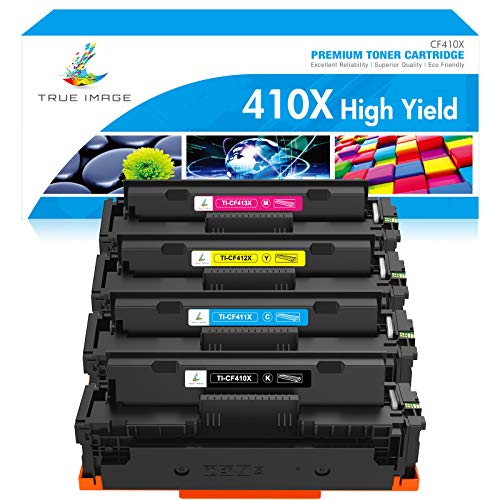 TRUE IMAGE Compatible Toner Cartridge Replacement for HP 410X 410A CF410X CF411X CF412X CF413X to use with Color Pro MFP M477fdw M477fdn M477fnw Pro M452dn M452nw M452dw Printer Toner Ink (4 Pack)