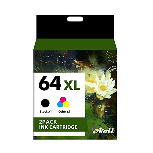 64 64XL Ink Cartridges Combo Pack Replacement for HP 64 XL 64XL Ink Remanufactured for Envy Photo 7858 7855 7155 6255 6252 7120 6232 7158 7164 Envy Inspire 7950e Series Printer (1 Black,1 Tri-Color)