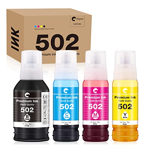 Hiipoo Compatible T502 502 (Not for Sublimation) Ink Refill Bottles for Ecotank ET-2750 ET2760 ET-2803 ET-3750 ET-4750 ET-3760 ET-4760 ET-2850 ET-4850 ET-3700 ET-3710 ET-15000 ET-2800 ST-4000 Printer