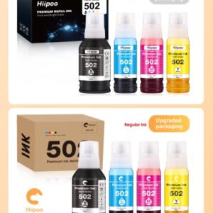 Hiipoo Compatible T502 502 (Not for Sublimation) Ink Refill Bottles for Ecotank ET-2750 ET2760 ET-2803 ET-3750 ET-4750 ET-3760 ET-4760 ET-2850 ET-4850 ET-3700 ET-3710 ET-15000 ET-2800 ST-4000 Printer