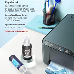 Hiipoo Compatible T502 502 (Not for Sublimation) Ink Refill Bottles for Ecotank ET-2750 ET2760 ET-2803 ET-3750 ET-4750 ET-3760 ET-4760 ET-2850 ET-4850 ET-3700 ET-3710 ET-15000 ET-2800 ST-4000 Printer