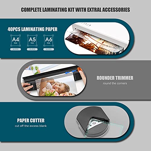 Laminator, 4 in 1 Laminator Machine with 40 Laminating Sheets, A4 Laminating Machine Hot and Cold with Paper Trimmer and Corner Rounder, 9 Inches Personal Thermal Laminator for Home School Office