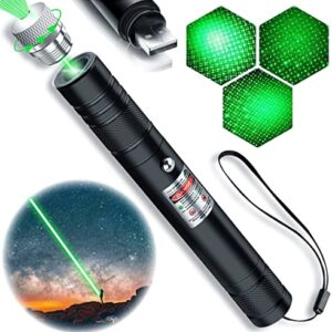 Cyahvtl Laser Pointer, 2000 Metres Green Long Range High Power Handheld Flashlight, Rechargeable Laser Pointer for USB, with Star Cap Adjustable Focus Suitable for Projecto