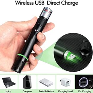 Cyahvtl Laser Pointer, 2000 Metres Green Long Range High Power Handheld Flashlight, Rechargeable Laser Pointer for USB, with Star Cap Adjustable Focus Suitable for Projecto