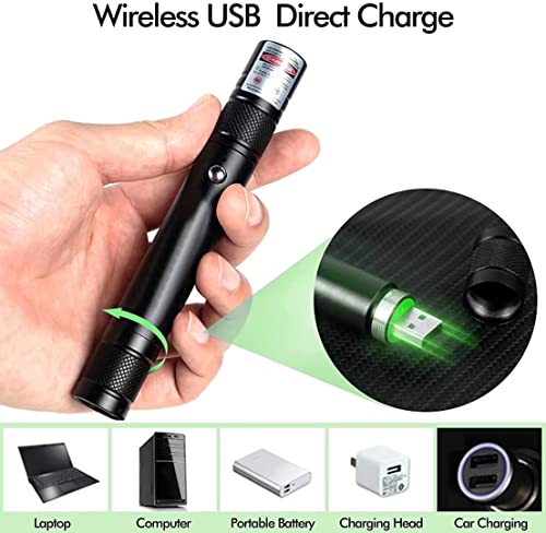 Cyahvtl Laser Pointer, 2000 Metres Green Long Range High Power Handheld Flashlight, Rechargeable Laser Pointer for USB, with Star Cap Adjustable Focus Suitable for Projecto